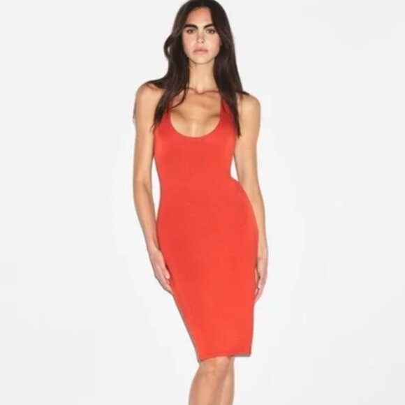 NWT SKIMS Smooth Lounge Midi Halter Dress in Terra - Picture 1 of 3